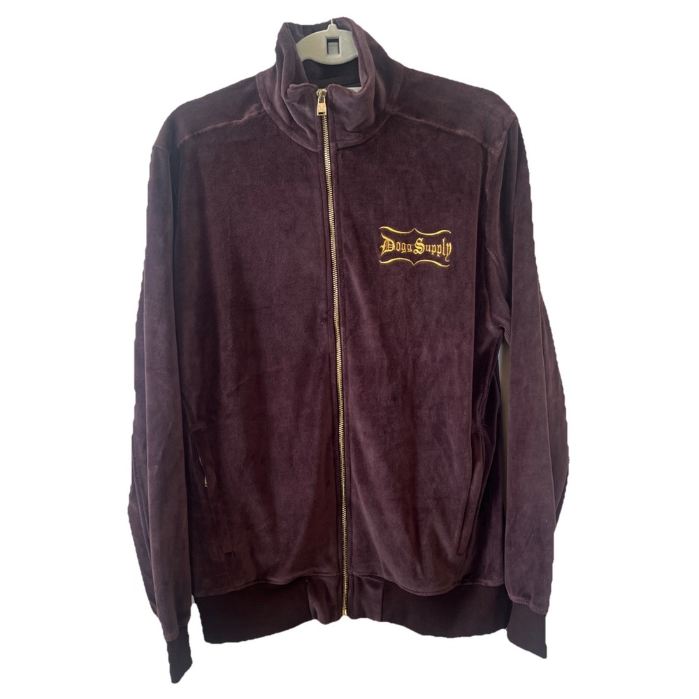 Dogg Supply by Snoop Dogg Men's S Velour‎ Full Zip Jacket Brown Streetwear Y2K